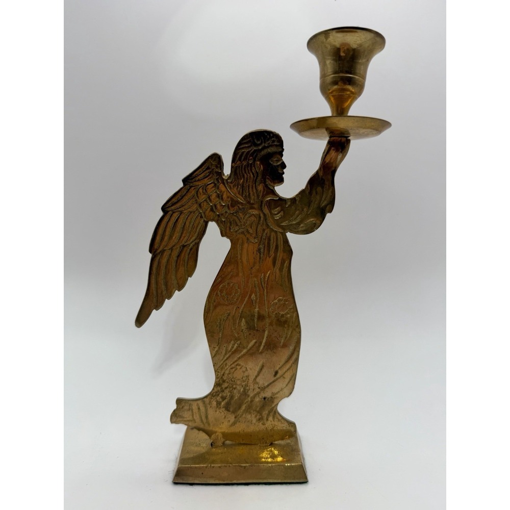 Vintage Gatco Brass Angel Taper Candle Holder Christmas Made in India 8 inch - Picture 2 of 4